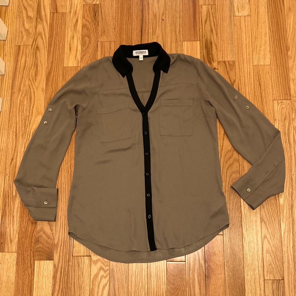 Brown and black dressy collared button-up